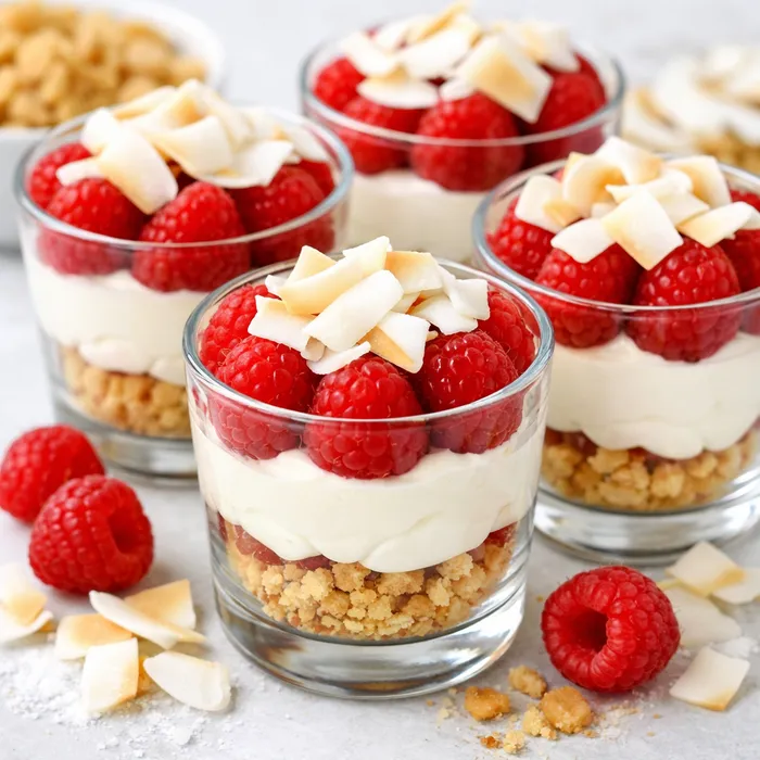Mini trifles met frambozen en kokos