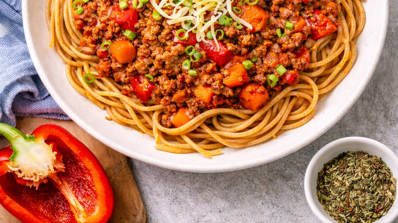 Vegan spaghetti bolognese met groenten